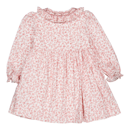 Kidiwi France Girls Adeline Smocked Dress - Ruffle Collar - Pink Old Rose Garden by Kidiwi