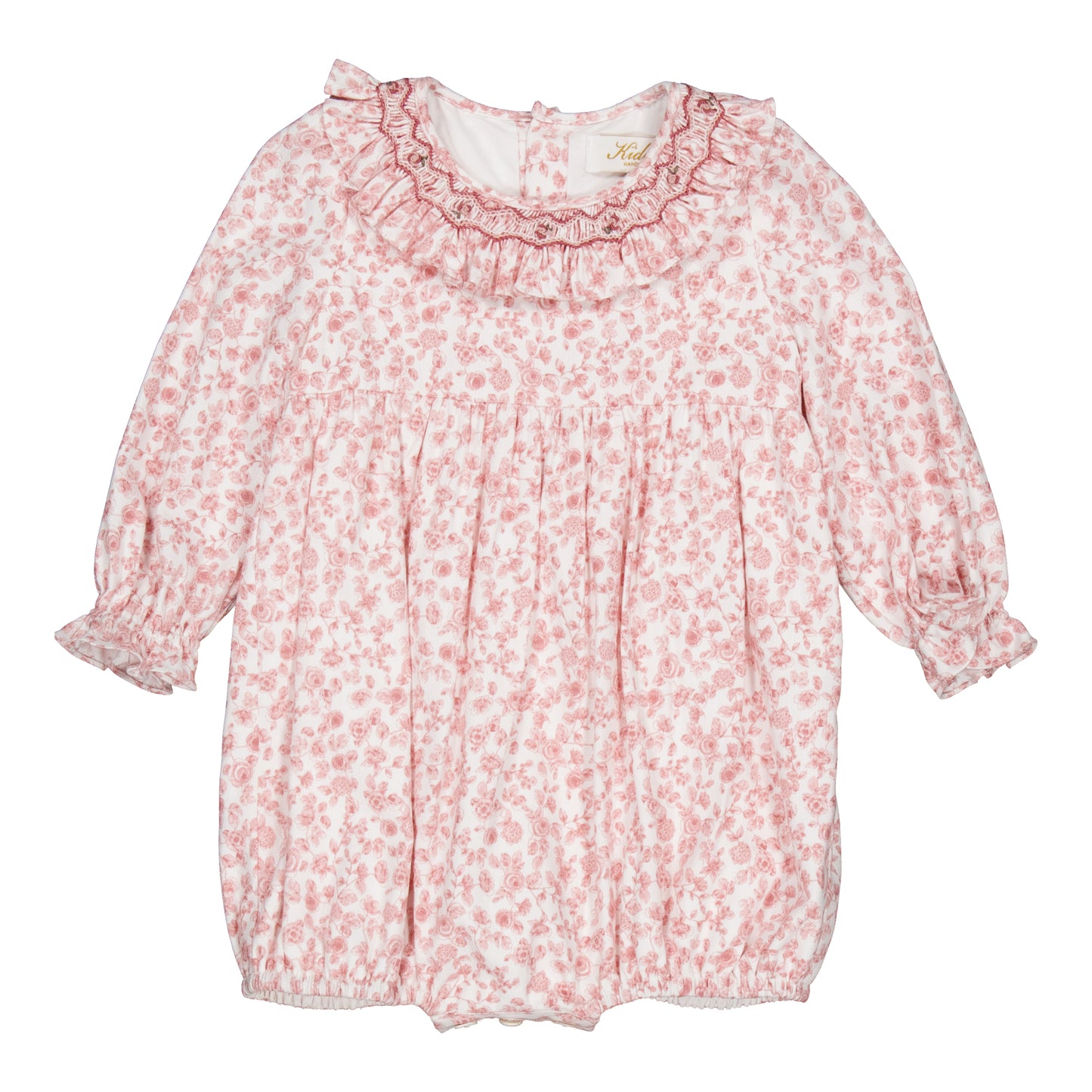 Kidiwi France Girls Thanais Smocked Bubble - Pink Old Rose Garden Floral by Kidiwi