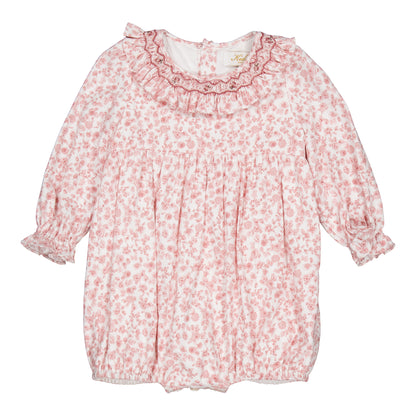 Kidiwi France Girls Thanais Smocked Bubble - Pink Old Rose Garden Floral by Kidiwi