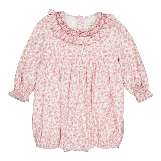 Kidiwi France Girls Thanais Smocked Bubble - Pink Old Rose Garden Floral by Kidiwi