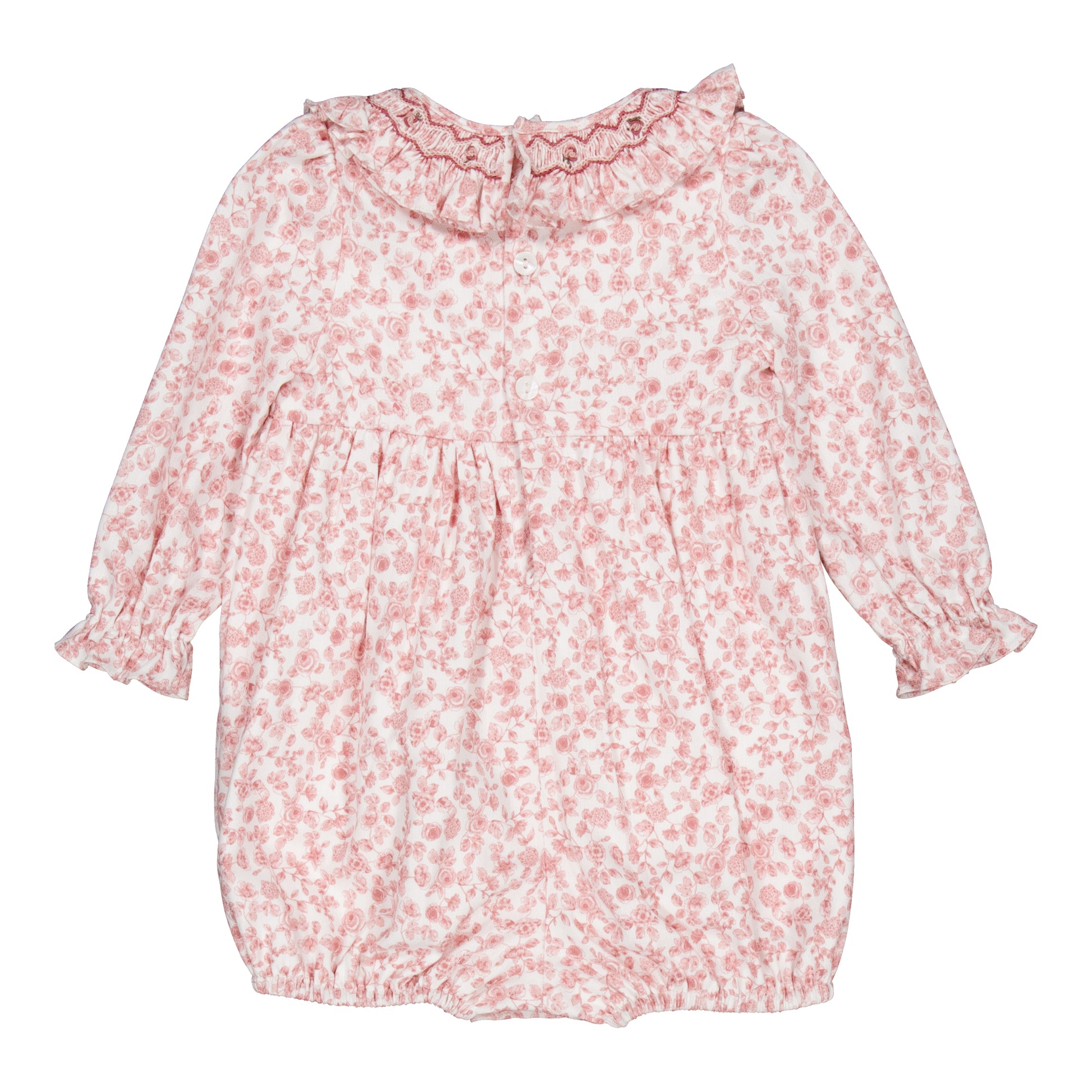 Kidiwi France Girls Thanais Smocked Bubble - Pink Old Rose Garden Floral