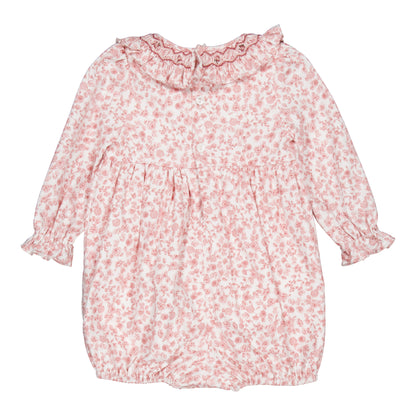 Kidiwi France Girls Thanais Smocked Bubble - Pink Old Rose Garden Floral by Kidiwi