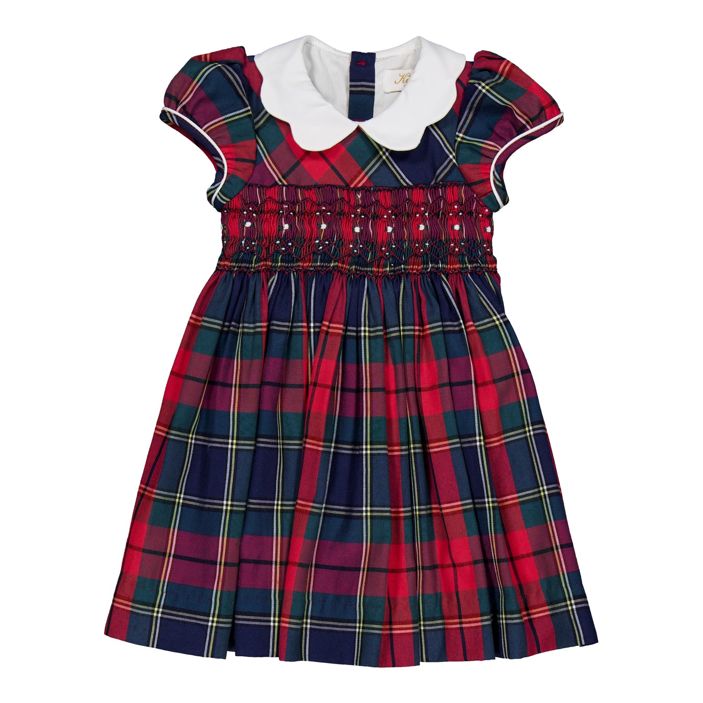 Kidiwi France Girls Ritha Smocked Dress - Scallop Collar - Red Holiday Tartan Plaid by Kidiwi