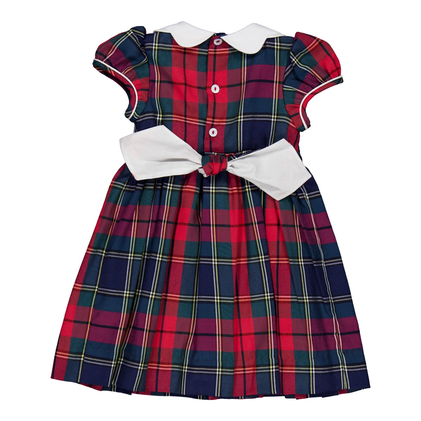 Kidiwi France Girls Ritha Smocked Dress - Scallop Collar - Red Holiday Tartan Plaid by Kidiwi