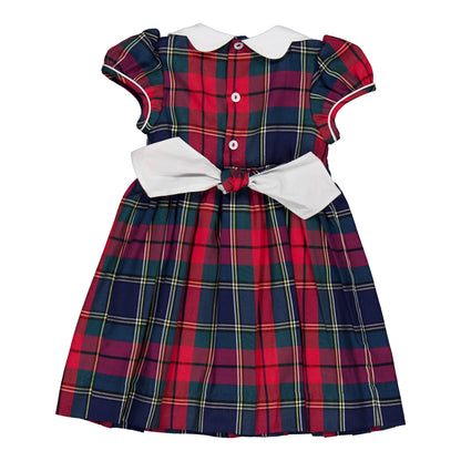 Kidiwi France Girls Ritha Smocked Dress - Scallop Collar - Red Holiday Tartan Plaid by Kidiwi