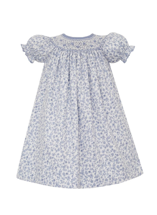 Anavini Couture Girls French Blue Floral Smocked Bishop Dress by Anavini