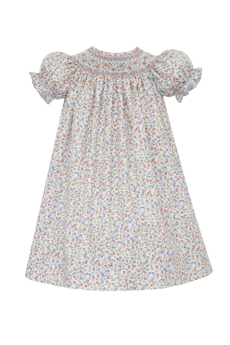 Anavini Couture Girls Blue and Orange Smocked Bishop Dress