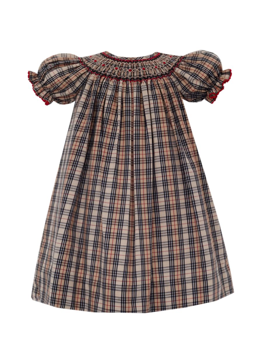 Anavini Couture Girls Burberry Inspired Plaid Smocked Bishop Dress