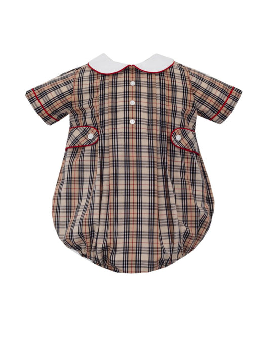 Anavini Couture Baby Boys Khaki and Brown Plaid Short Bubble by Anavini