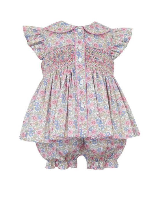 Anavini Couture Girls Pink & Blue Liberty Floral Smocked Bloomers Set by Anavini