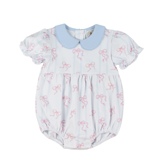 Cypress Row Baby Girls Collins Bubble - Pink Bowtiful Bows - Blue Collar by Cypress Row