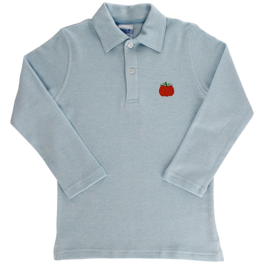 Bailey Boys Blue Striped Long Sleeved Polo Shirt - Embroidery Pumpkin by Bailey Boys