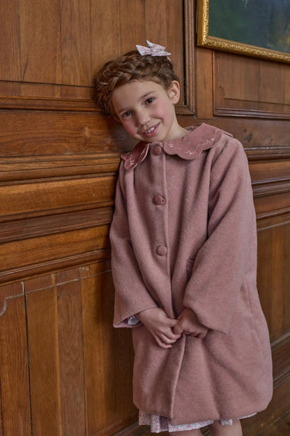 Kidiwi France Girls Pink Wool Maryse Dress Coat - Scallop Collar by Kidiwi