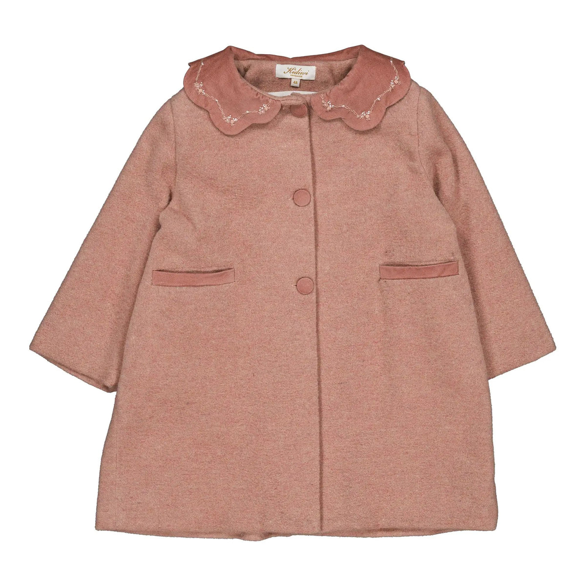 Kidiwi France Girls Pink Wool Maryse Dress Coat - Scallop Collar