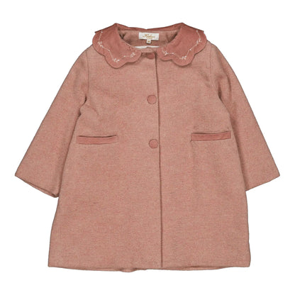 Kidiwi France Girls Pink Wool Maryse Dress Coat - Scallop Collar by Kidiwi