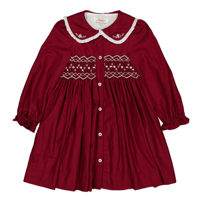 Kidiwi France Girls Burgundy Smocked Phillippine Dress - Button Front by Kidiwi