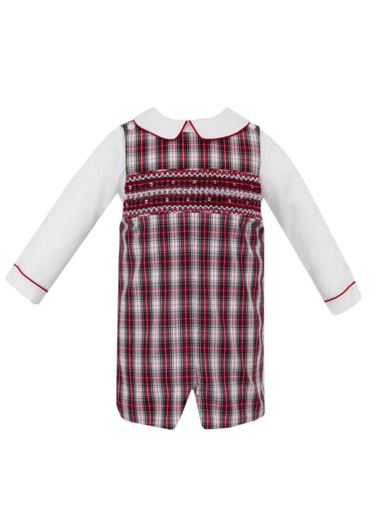 Anavini Couture Boys Red and White Tartan Plaid Smocked Jon Jon with Shirt by ANAVINI