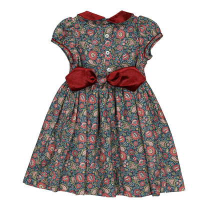 Kidiwi France Girls Burgundy Floral Smocked Rison Dress - Velvet Collar by Kidiwi