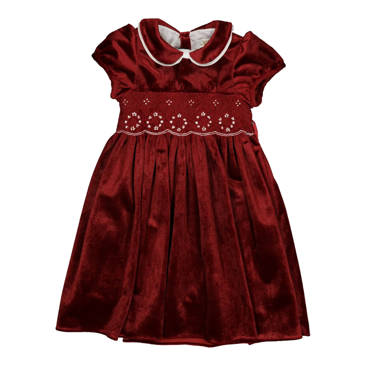 Kidiwi France Girls Velvet Smocked Mathilde Dress - Contrast Sash - Burgundy by Kidiwi