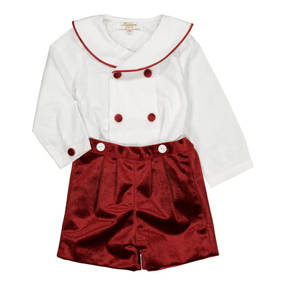 Kidiwi France Boys Velvet Bartholomé Dressy Button On Set - Burgundy by Kidiwi