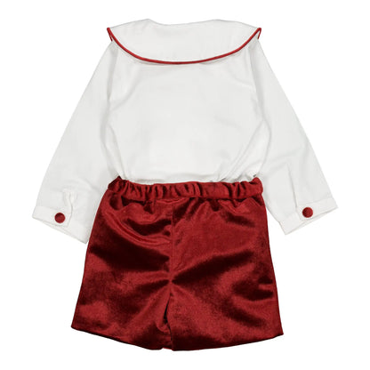Kidiwi France Boys Velvet Bartholomé Dressy Button On Set - Burgundy by Kidiwi