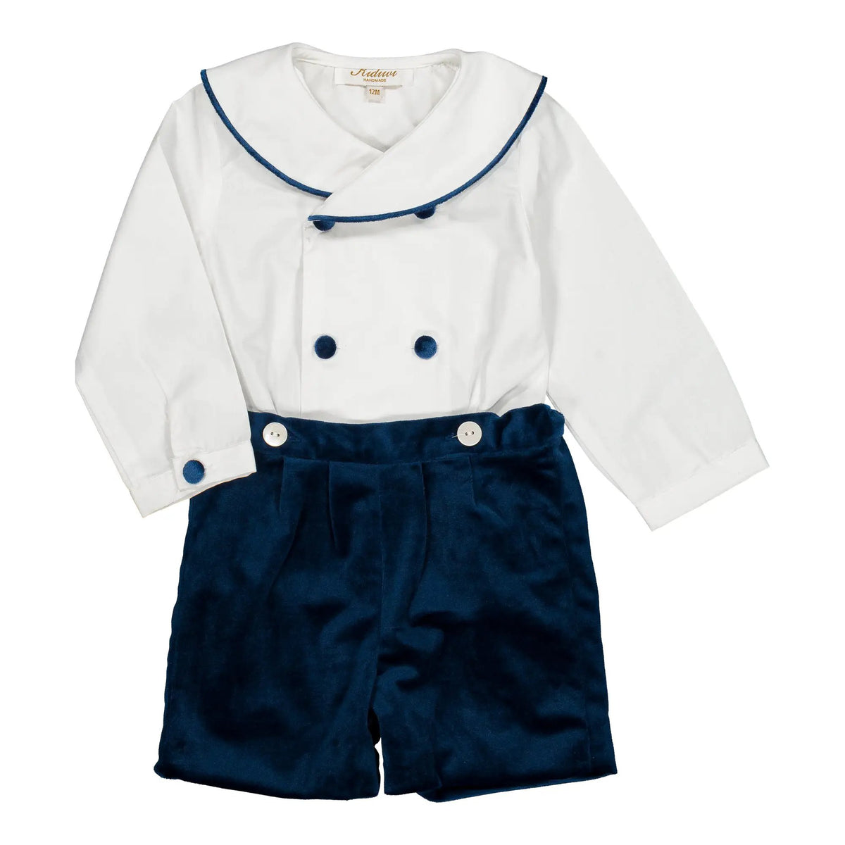 Kidiwi France Boys Velvet Bartholomé Dressy Button On Set - Navy Blue