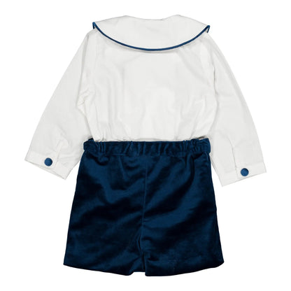 Kidiwi France Boys Velvet Bartholomé Dressy Button On Set - Navy Blue by Kidiwi
