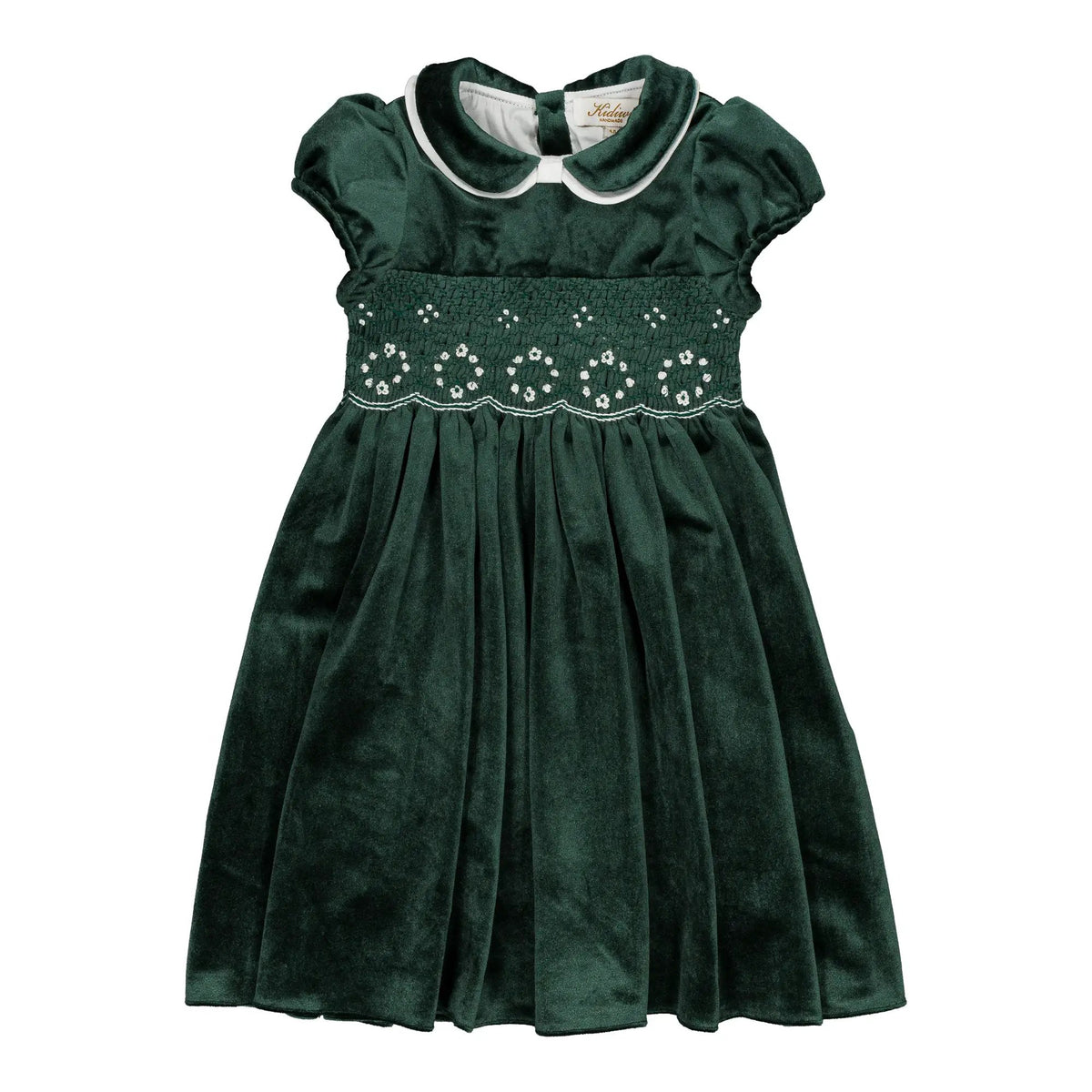 Kidiwi France Girls Velvet Smocked Mathilde Dress - Contrast Sash - Emerald Green by Kidiwi