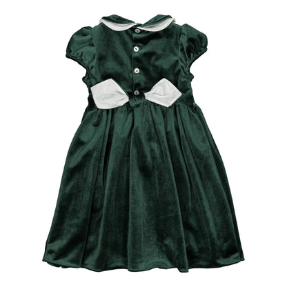 Kidiwi France Girls Velvet Smocked Mathilde Dress - Contrast Sash - Emerald Green by Kidiwi