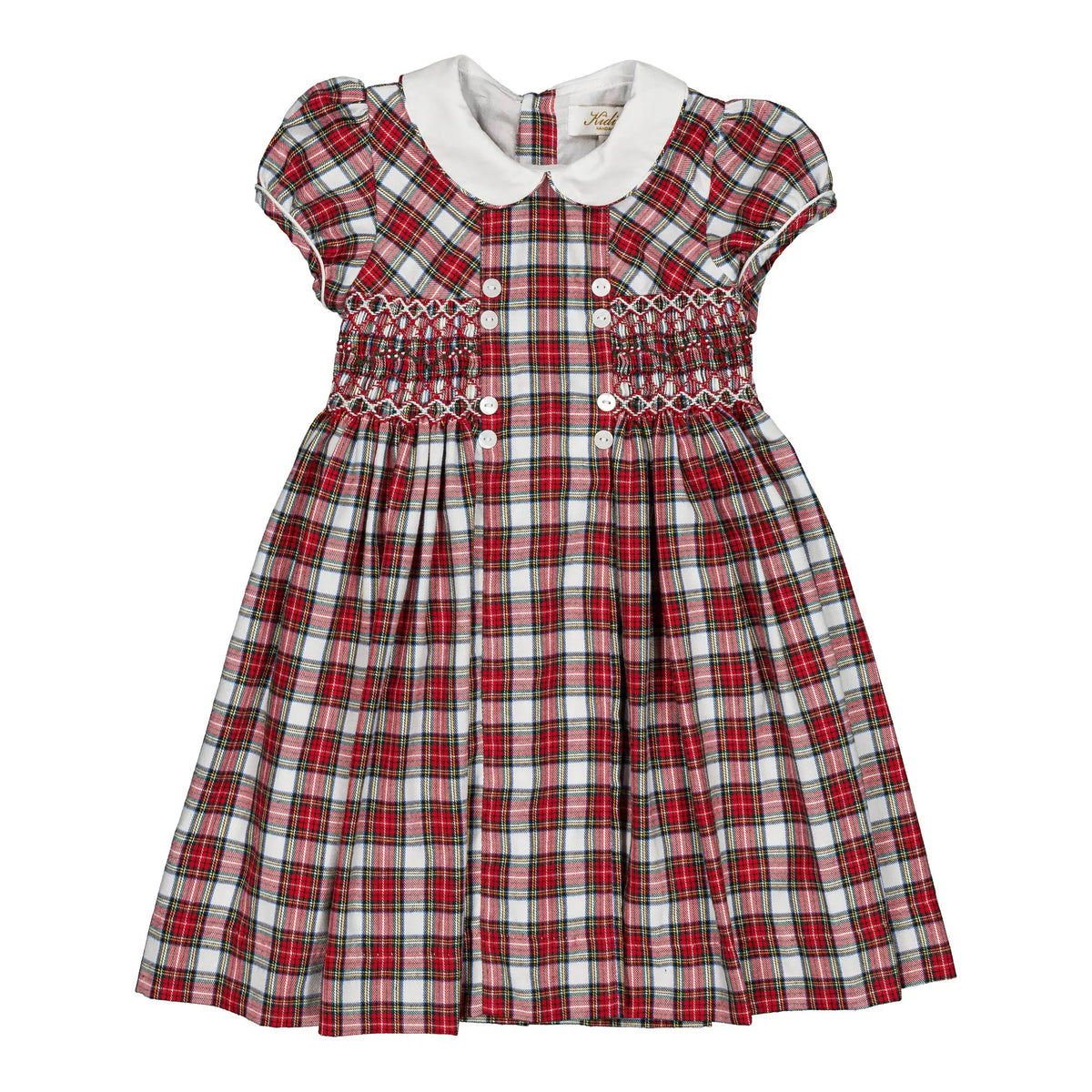 Kidiwi France Girls Red Holiday Plaid Tartan Smocked Rison Dress - Collar by Kidiwi
