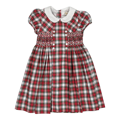Kidiwi France Girls Red Holiday Plaid Tartan Smocked Rison Dress - Collar by Kidiwi