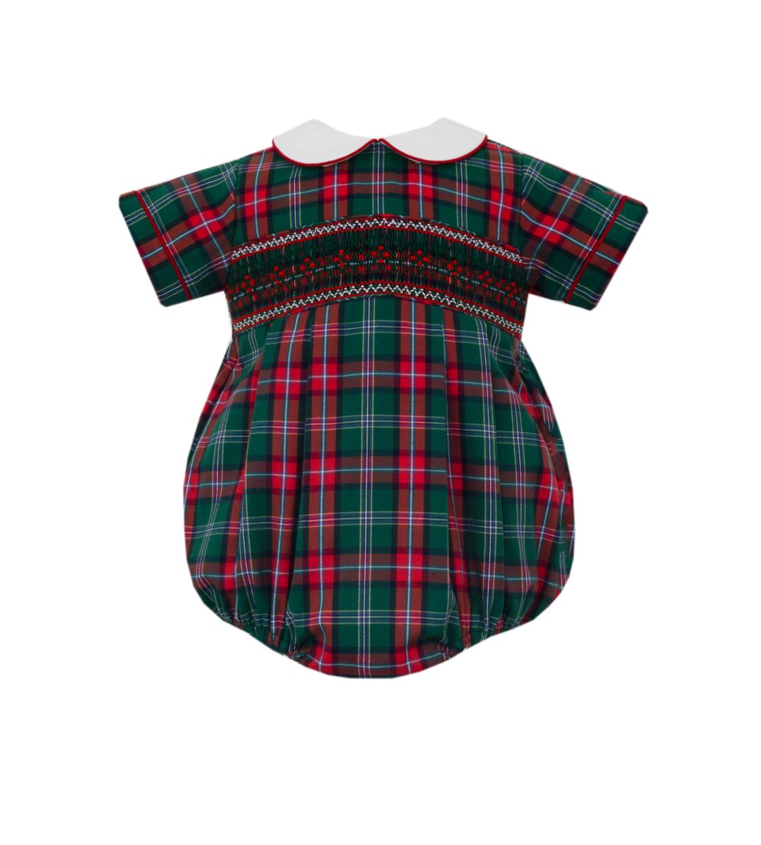 Anavini Couture Baby Boys Green & Red Holiday Plaid Smocked Bubble