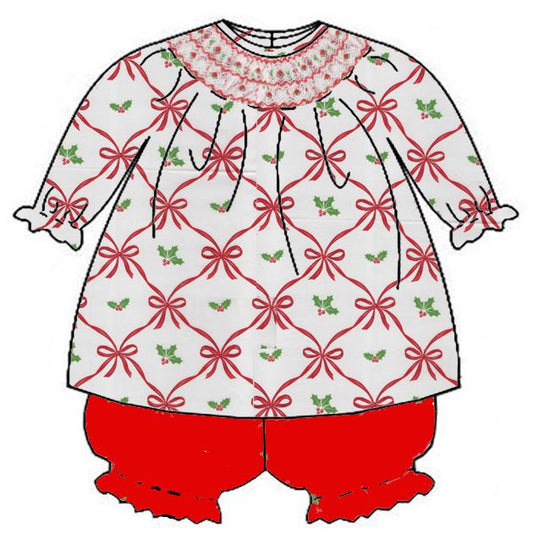 Anavini Couture Girls Red Holiday Bow Print Bloomer Set by ANAVINI
