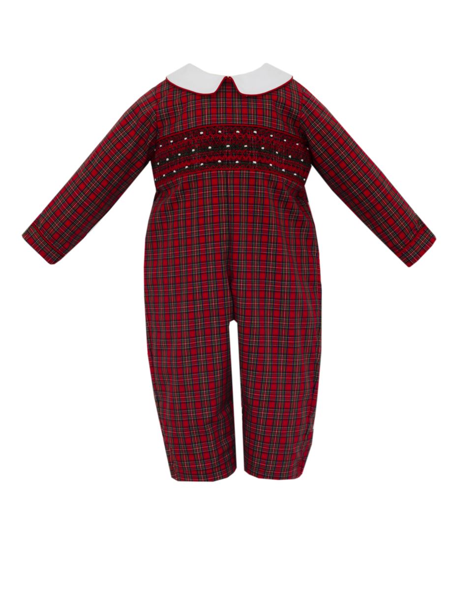 Anavini Boys Red Plaid Long Romper