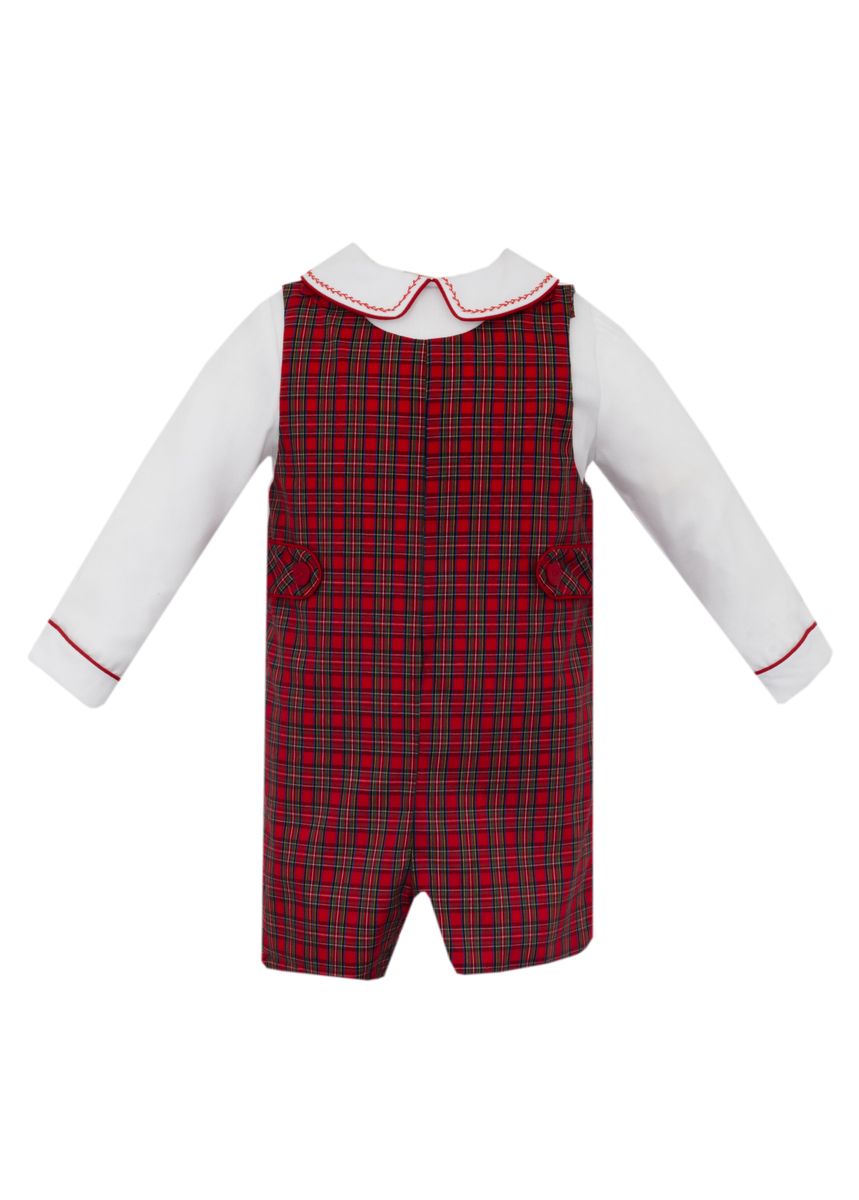 Anavini Boys Smocked Red Plaid Jon Jon with White Shirt and Red Piping by Anavini