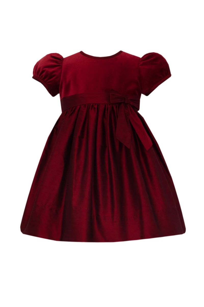 Anavini Girls Burgandy Silk Dress with Burgandy Velvet Top