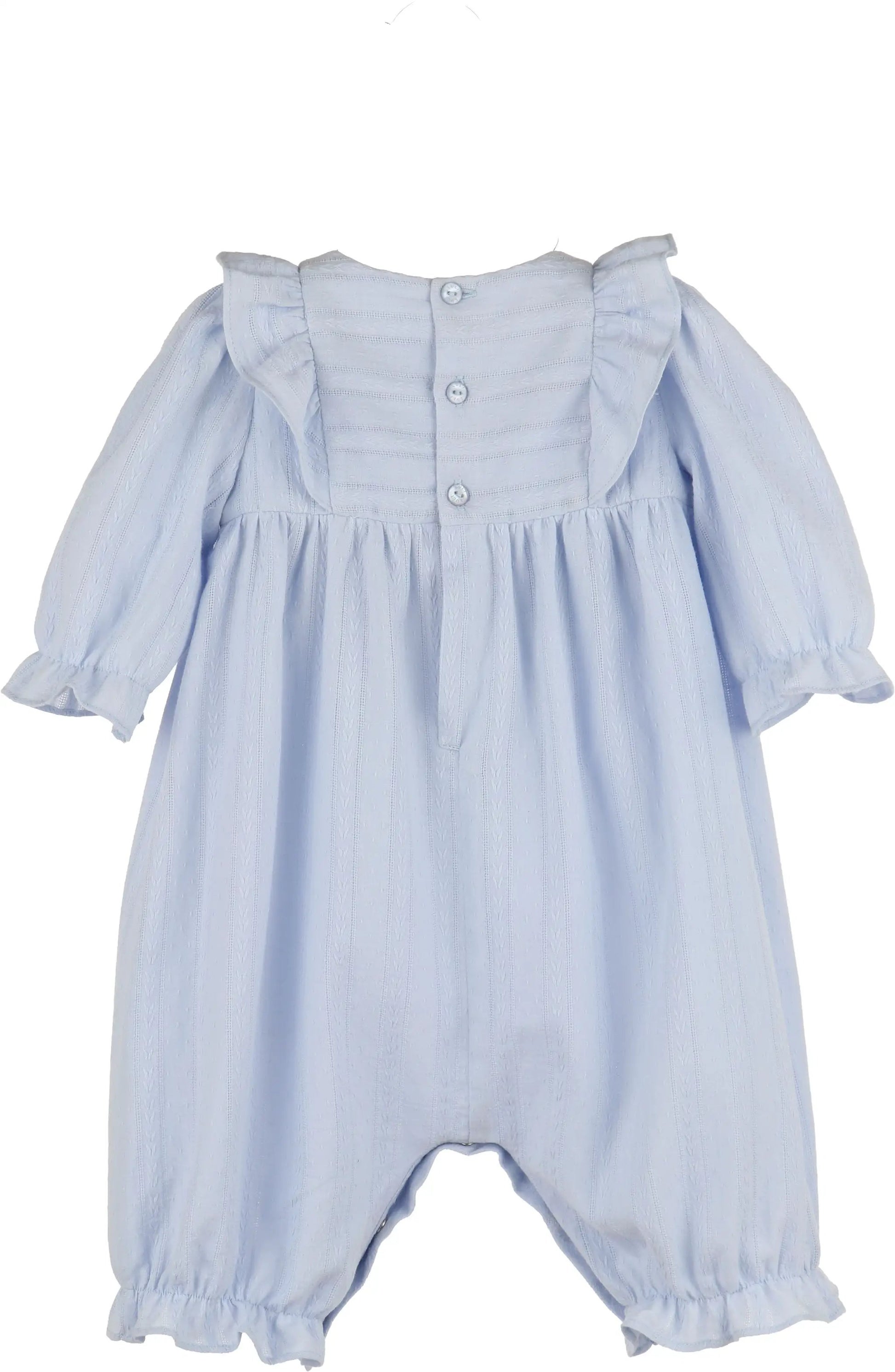 Luli & Me Girls Blue Rosy Cheeks Jacquard Overall Romper