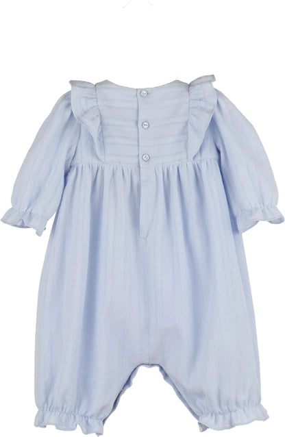 Luli & Me Girls Blue Rosy Cheeks Jacquard Overall Romper
