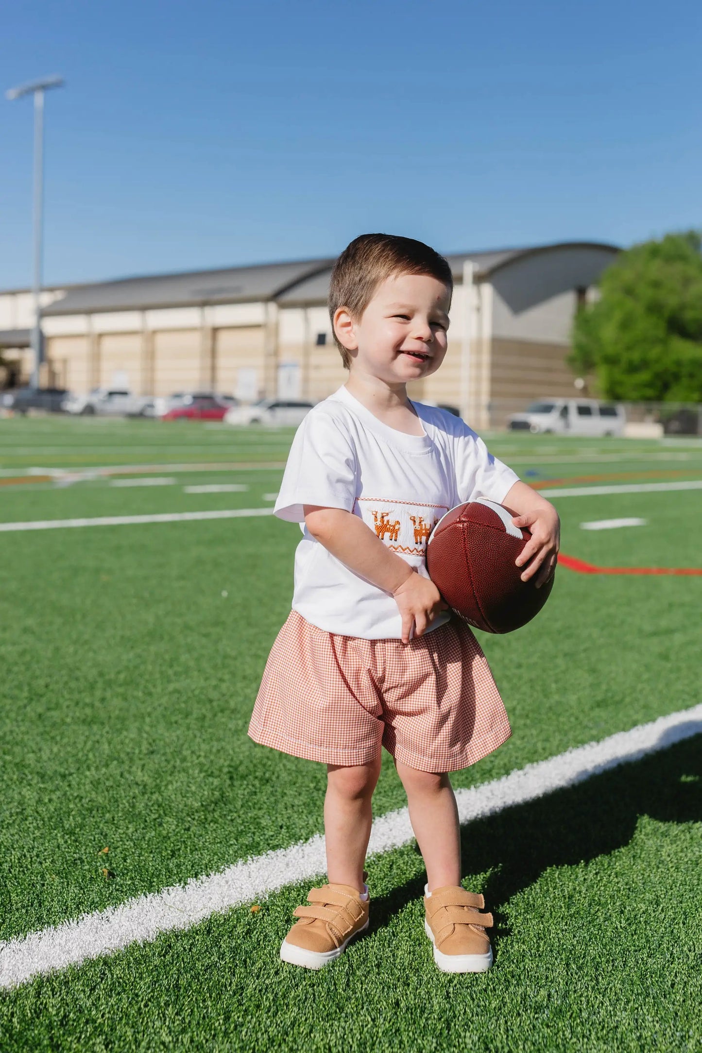 Shop Teeta Boys Shorts Set - Orange Gingham Smocked Texas Longhorns Shirt