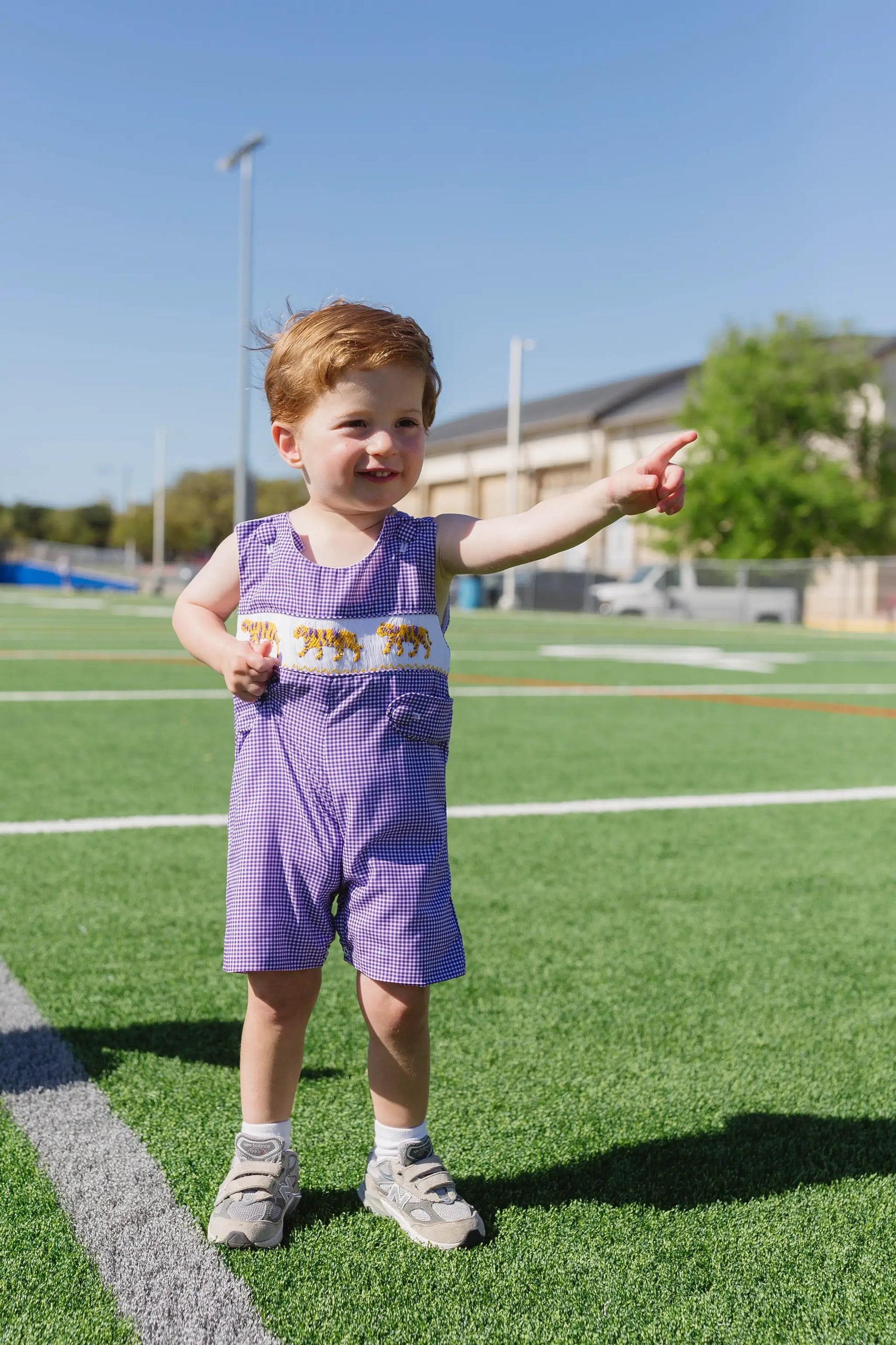 Shop Teeta Boys Jon Jon - Purple Gingham with Smocked LSU Tigers