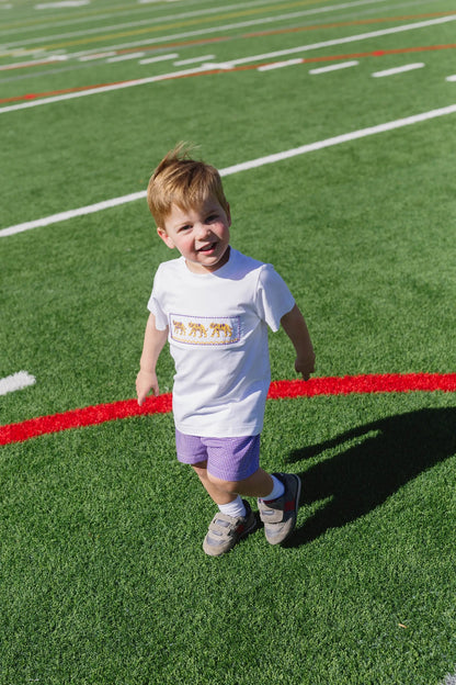 Shop Teeta Boys Shorts Set - Purple Gingham with Smocked LSU Tigers Shirt