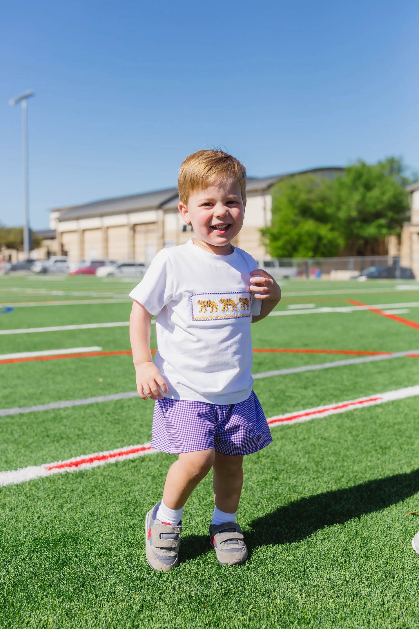 Shop Teeta Boys Shorts Set - Purple Gingham with Smocked LSU Tigers Shirt