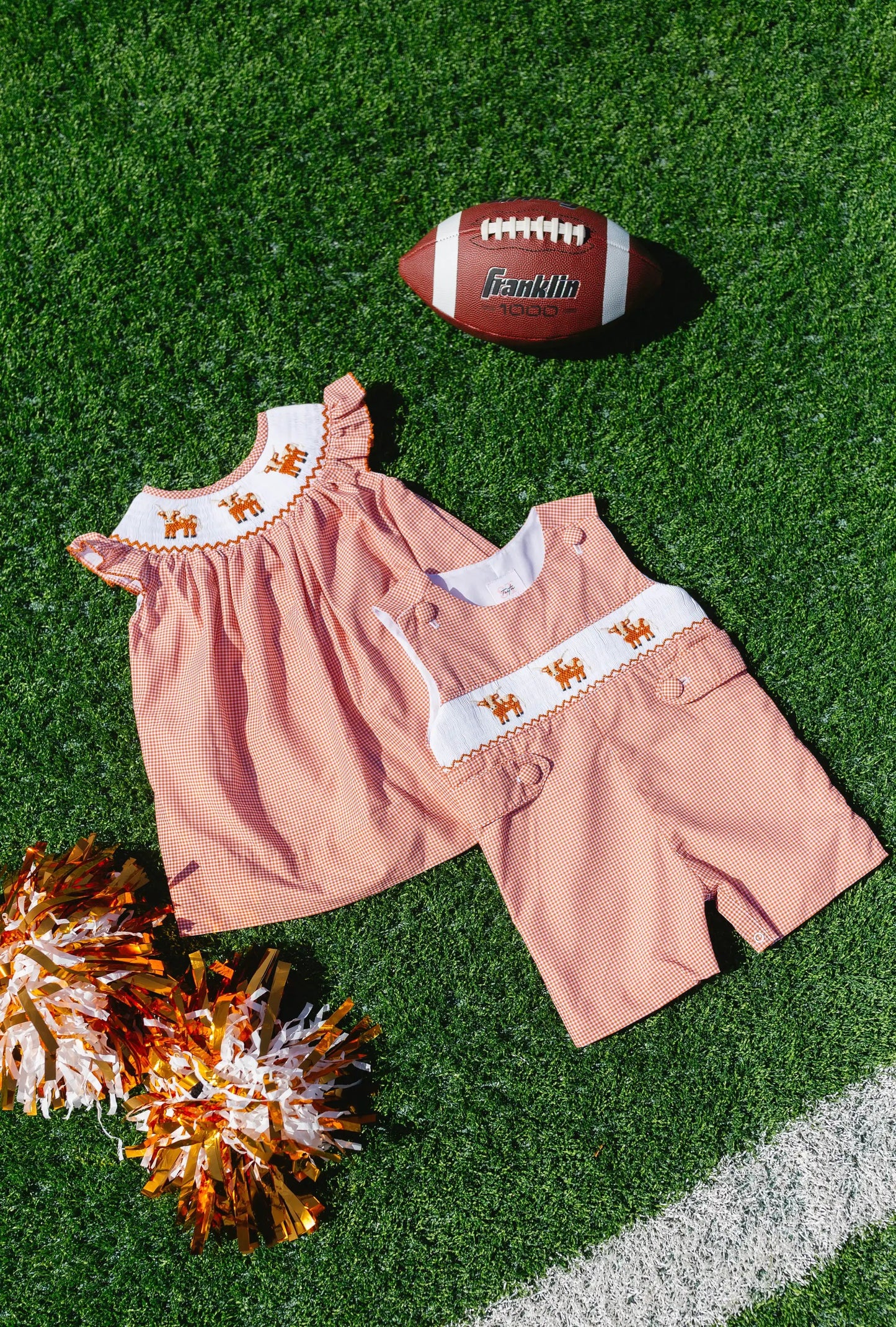 Shop Teeta Boys Henry Jon Jon - Orange Gingham Smocked Texas Longhorns