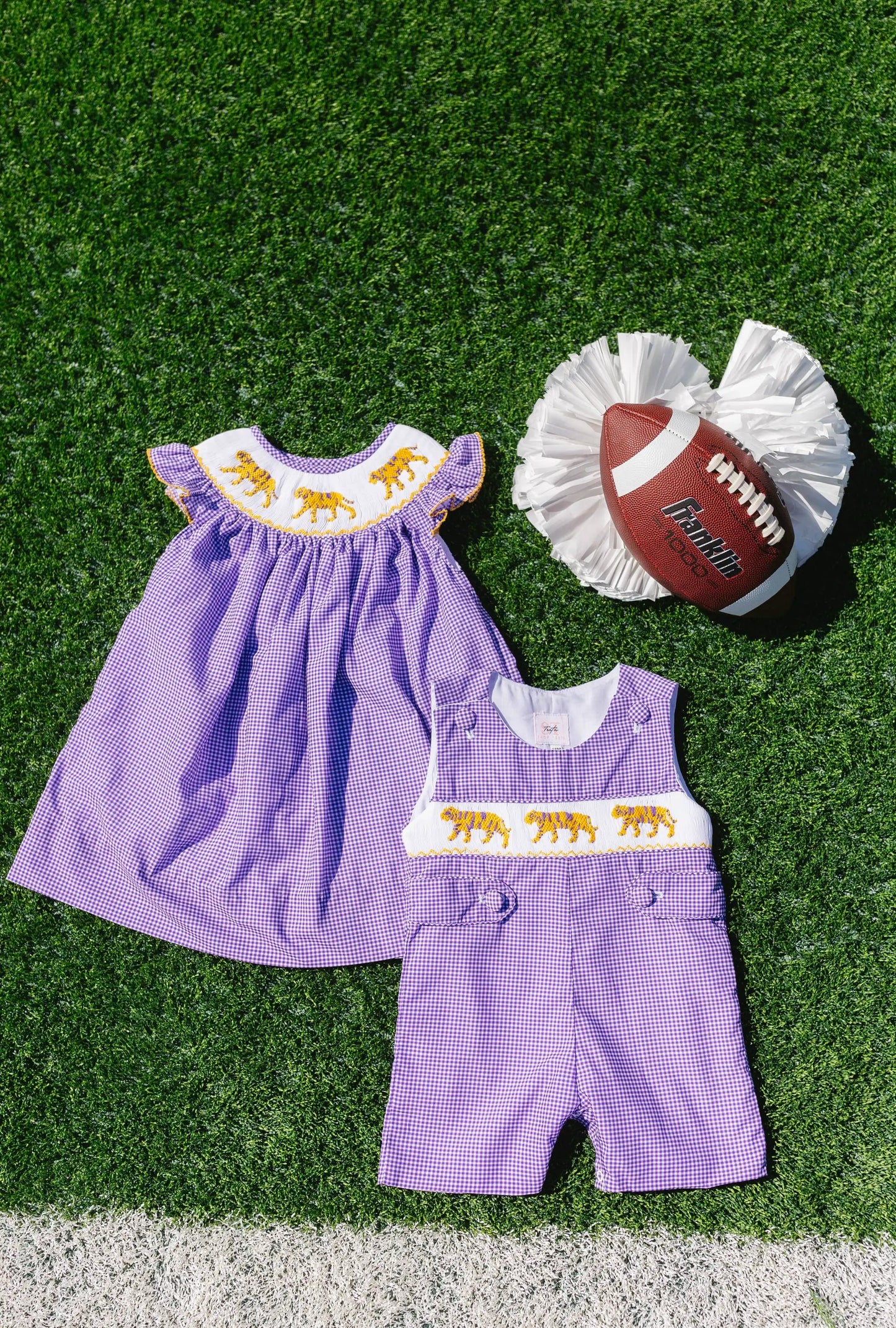 Shop Teeta Boys Jon Jon - Purple Gingham with Smocked LSU Tigers