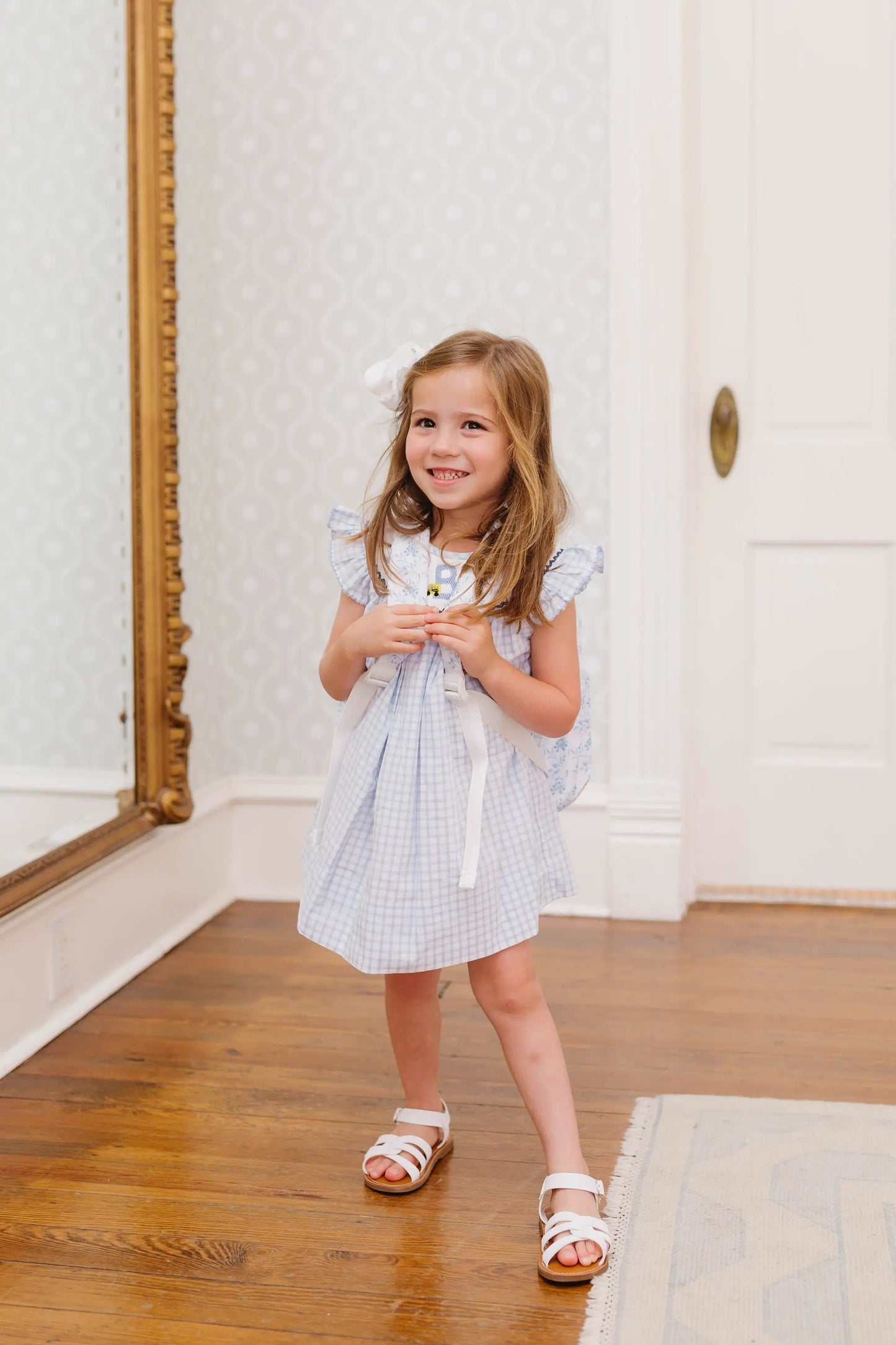 Shop Teeta Girls Blue Gingham Smocked ABC School Dress