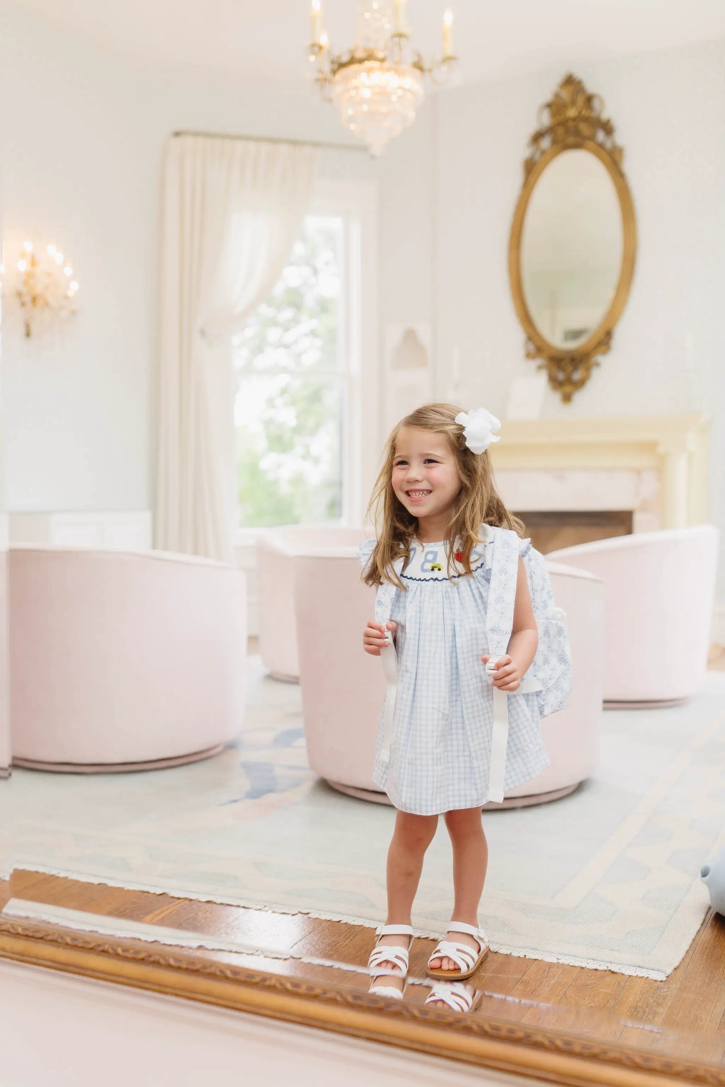 Shop Teeta Girls Blue Gingham Smocked ABC School Dress