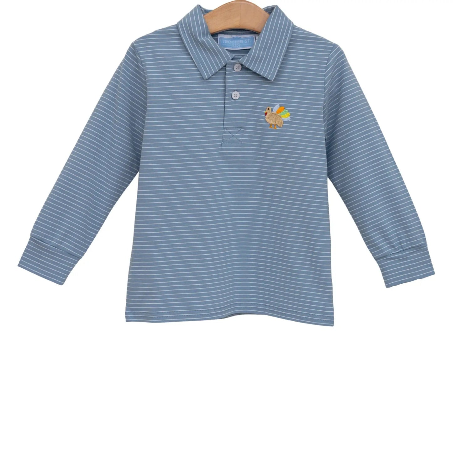 Trotter Street Kids Boys Blue Turkey Long Sleeve Polo