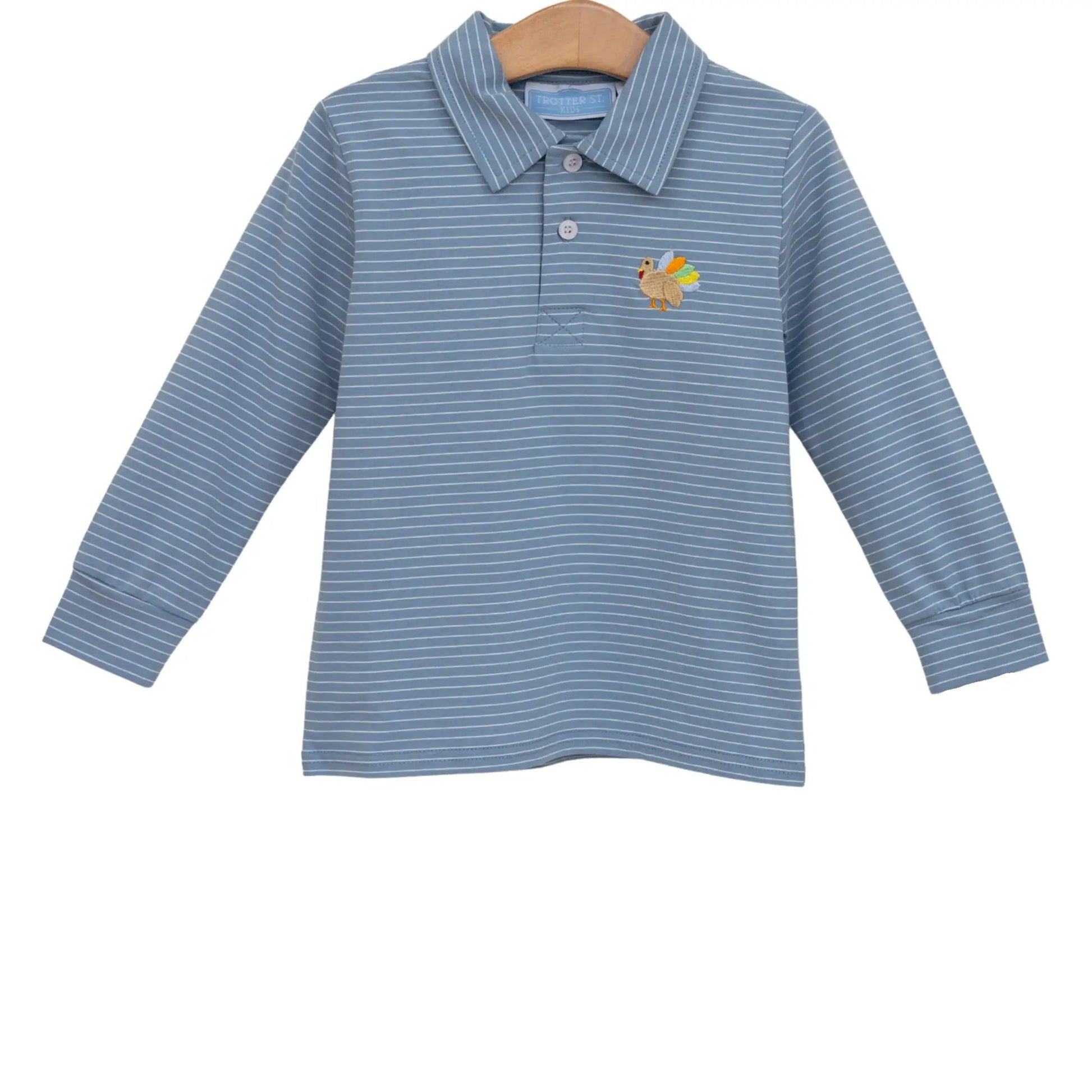 Trotter Street Kids Boys Blue Turkey Long Sleeve Polo