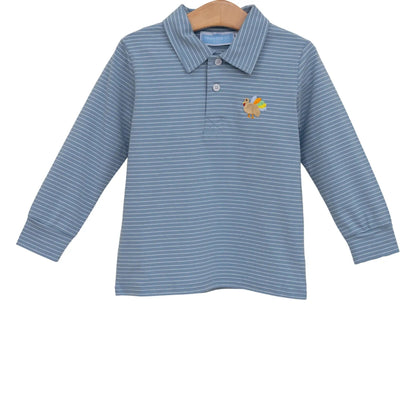 Trotter Street Kids Boys Blue Turkey Long Sleeve Polo