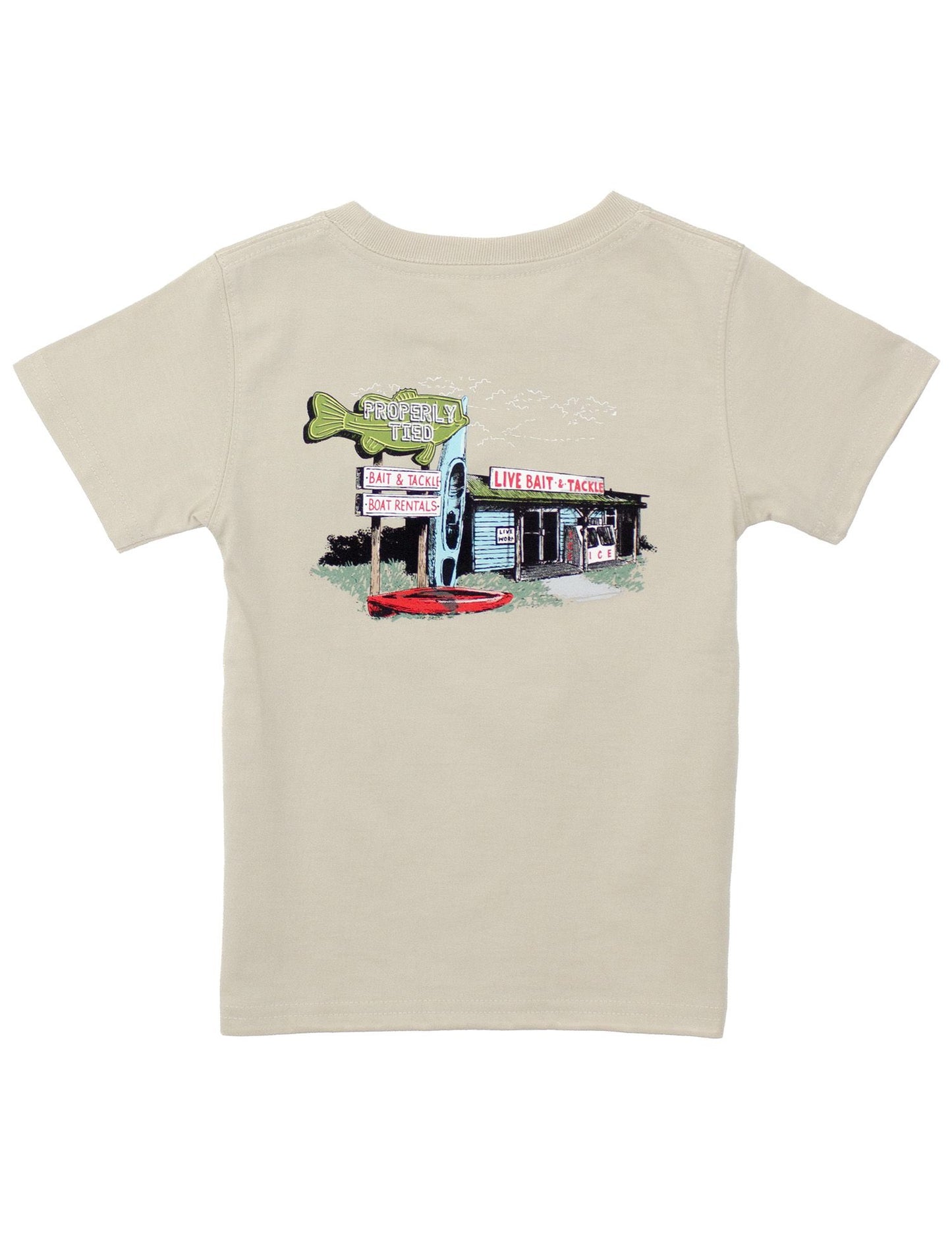 Properly Tied Boys Tee Shirt - Bait Shop on Tan Linen by Properly Tied